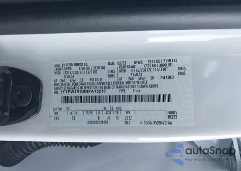 2022 Ford F-150 Raptor z USA, uszkodzony, nr VIN 1FTFW1RG8NFA15218